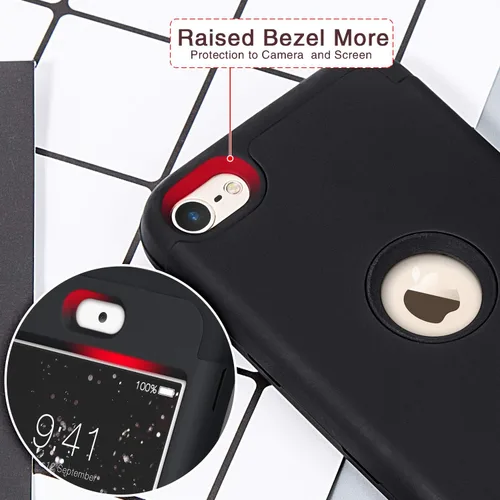 Vista 2 de Funda para iPod Touch de 7ª generación con 2 protectores de pantalla, serie de tres capas, protección resistente, a prueba de golpes, funda Negro