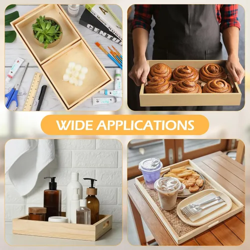 Vista 7 de Aodaer 7 bandejas de madera, bandejas de madera anidadas para servir, bandeja rectangular de madera con asas para cocina, fiesta, cena, aperitivos