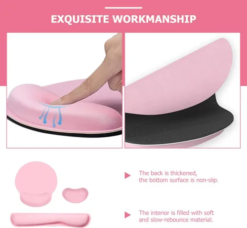 Vista 9 de Alfombrilla ergonómica para mouse con soporte para muñeca y reposamuñecas para teclado, antideslizante, alfombrilla de mouse para computadora