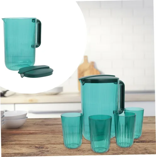 Vista 3 de Hemoton 1 juego de jarra y taza combinada para uso doméstico, juego de tetera y tazas para jugos, bebidas y invitados entretenidos