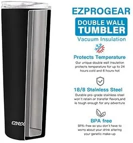 Vista 6 de Ezprogear - Vaso estrecho de acero inoxidable, térmico y aislado al vacío, con popote
