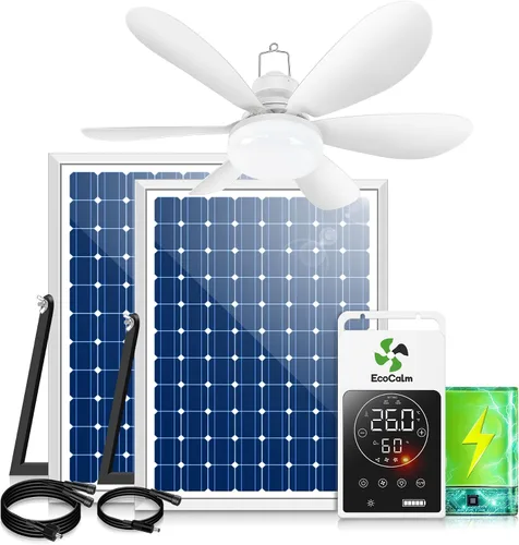 Vista 8 de Ventilador de techo solar con termostato inteligente para Verde
