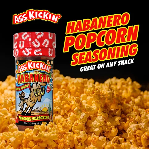 Vista 5 de ASS KICKIN' Condimento para palomitas de maíz Habanero – Ideal para palomitas de maíz gourmet o alitas de pollo y carne – Perfecto para rellenar