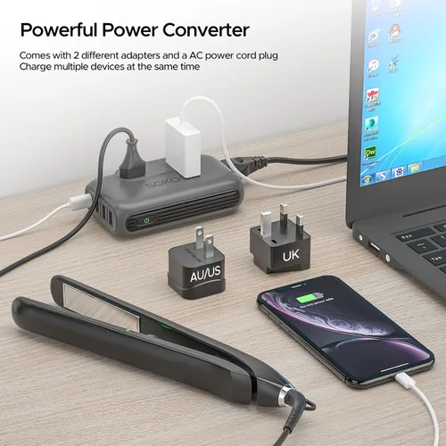Vista 5 de SOKOO Convertidor de voltaje de 220 V a 110 V, adaptador de viaje universal internacional, 4 puertos USB (1 USB C) convertidor de corriente reductor