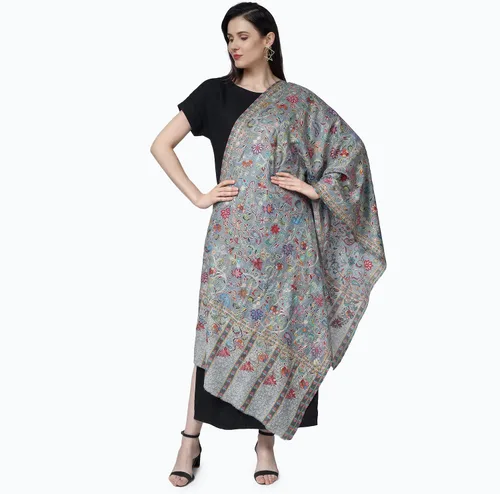 Vista 9 de PASHWRAP Kalamkari Wrap pintado a mano en Cachemira, chal grande de lujo para mujer