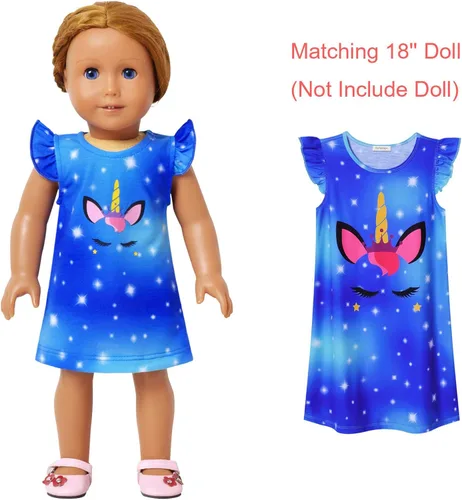 Vista 8 de Camisones de unicorniosirena a juego para niñas y muñecas, pijamas de verano con mangas voladizas