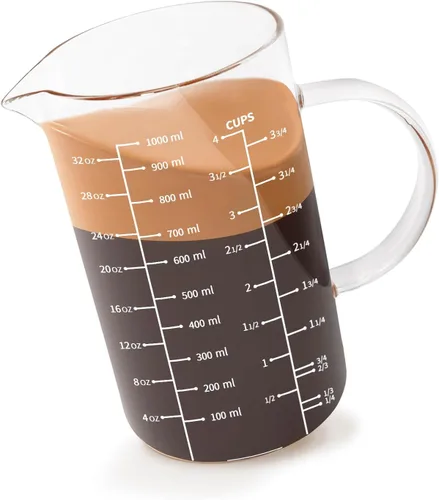 Vista 13 de Newness Taza medidora de vidrio con asa, 10.1 fl oz (0.3 litros, 1 1/4 taza) taza medidora con tres escalas (OZ, taza, ML/CC) y pico en forma de V