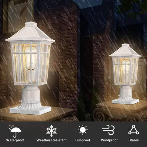 Vista 4 de Darkaway Soporte de base de poste para exteriores, adaptador de luz de poste de 3 pulgadas, base de montaje en muelle con acabado blanco para patio