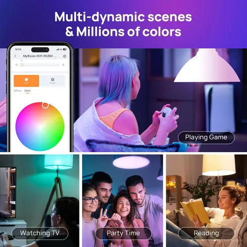 Vista 4 de Consciot Bombillas inteligentes, bombillas LED A19 E26 que cambian de color, WiFi y Bluetooth, certificado Matter, funciona con Alexa, Google Home