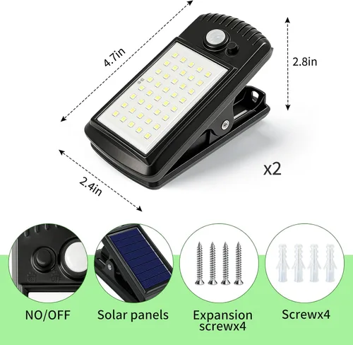 Vista 2 de YJFWAL Paquete de 2 luces solares para exteriores, 40 LED, 3 modos luces con clip con sensor de movimiento solar, impermeable IP65 para patio