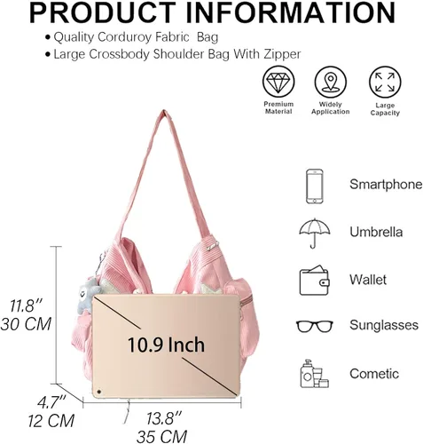 Vista 5 de Bolso cruzado de pana para mujer, diseño de estrella, bolso de mensajero estético, lindo bolso de hombro Y2K