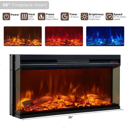 Vista 3 de OKD - Mueble de TV de estilo granja con chimenea, soporte de centro de entretenimiento de 70" con chimenea eléctrica de vidrio de 3 lados de 36
