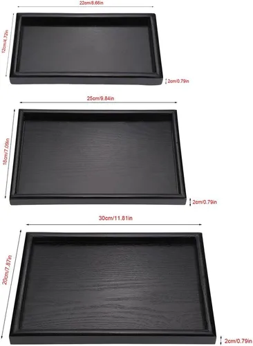 Vista 8 de Bandeja de madera, bandeja rectangular de madera maciza para servir, moderna, elegante, para té, café, aperitivos, comidas, plato con bordes