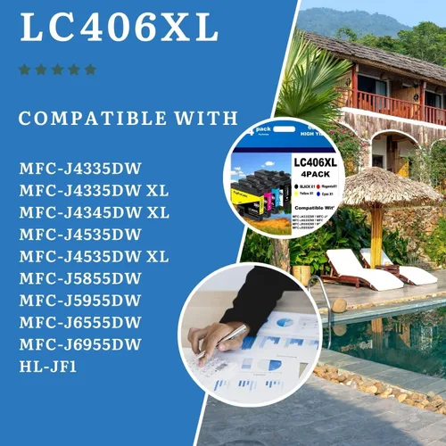 Vista 2 de LC406XL - Cartuchos de tinta para impresora Brother MFC-J4335DW MFC-J4535DW MFC-J4535DW MFC-J5855DW MFC-J6555DW MFC-J6955DW, paquete de 4