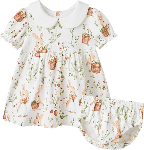 Vista 8 de pureborn Conjunto de vestido para niñas de 0 a 24 meses Estampados Florales Allover