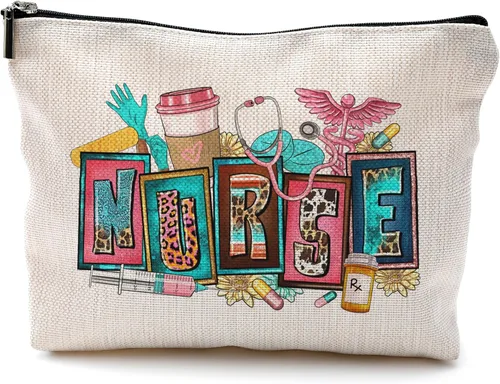 Vista 7 de Bolsas de maquillaje para enfermeras - Bolsas de cosméticos con cremallera para mujeres y estudiantes de enfermería Un estilo-enfermera-blanco