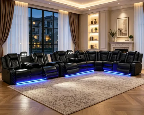 Vista 15 de Juego de sofá modular reclinable eléctrico para sala de estar, sofá modular reclinable de cuero con mesa auxiliar, soporte para tazas, consola
