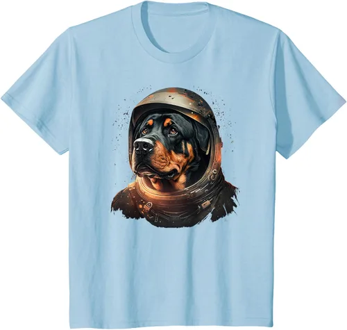 Vista 9 de Divertida camiseta Rottweiler con diseño de astronauta rottweiler en galaxia espacial, Negro