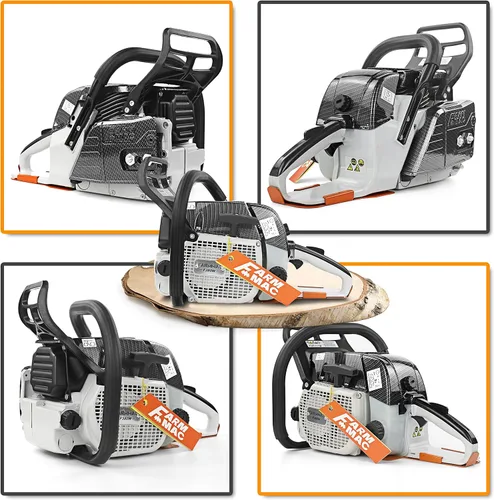 Vista 4 de Motosierra de gasolina de 2 ciclos F380W 72cc, motosierra de gas de 3.6KW 4.8HP apta para barra de 24/25/28 pulgadas, todas las piezas compatibles