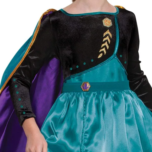 Vista 3 de Disfraz de Disney Frozen 2 Anna para niñas, vestido glam de prestigio y atuendo de capa