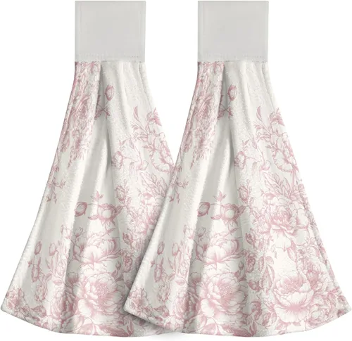 Vista 28 de Poppy Flower Hanging Hand Towels Set of 2,17x12 Inch Watercolor Chinoiserie Yellow Black Floral Soft Absorbent Dish Cloth Tie Towel for Kitchen