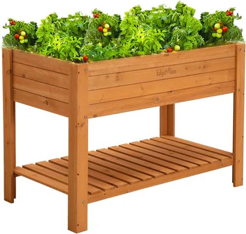 Vista 6 de Jardinera elevada de madera para jardín, macetas elevadas de madera para exteriores, camas elevadas con patas para hierbas de flores vegetales