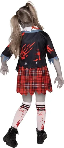 Vista 4 de Spooktacular Creations Disfraz de colegiala zombi, disfraz de zombi sangriento para niños, Halloween, escuela, fiesta de eventos