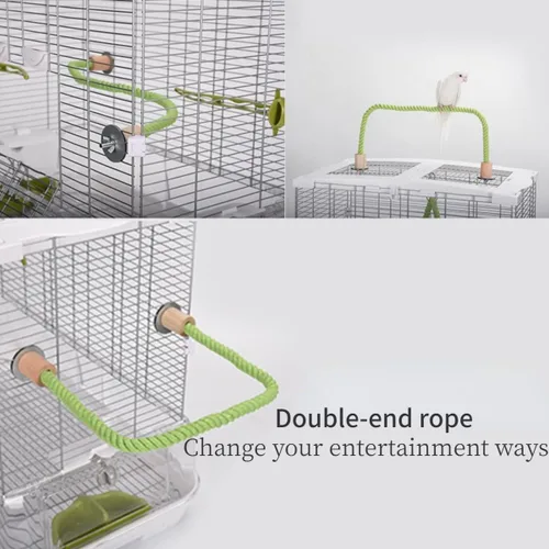 Vista 4 de Soporte para pájaros, perca en forma de U, material de cuerda de cáñamo, soporte de plataforma, juguetes de ejercicio para pájaros y loros