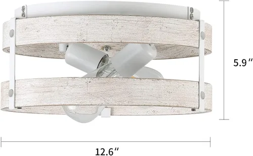 Vista 4 de Moderno de granja ?Blanco antiguo con aspecto desgastado lámpara de techo empotrada de 2 luces lámpara de techo de tambo de madera montaje