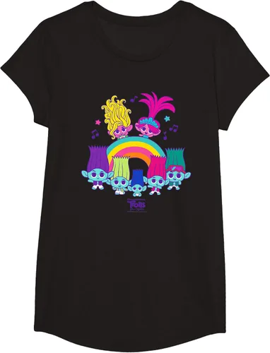 Vista 3 de Camiseta DreamWorks Trolls Band Together BroZone Poppy Viva Rainbow Negro