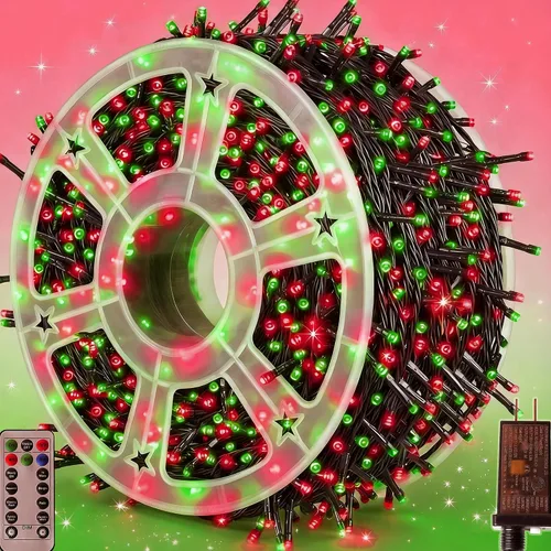 Vista 9 de Luces de Navidad 500 LED de 164 pies, luces impermeables para árbol de Navidad con 8 modos, control remoto, 3 temporizadores y función de memoria