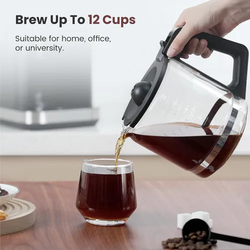 Vista 7 de Gevi Cafetera de 12 tazas con pantalla táctil, cerveza atrevida y helada, jarra de vidrio Cervecera de goteo de 12 tazas, temporizador