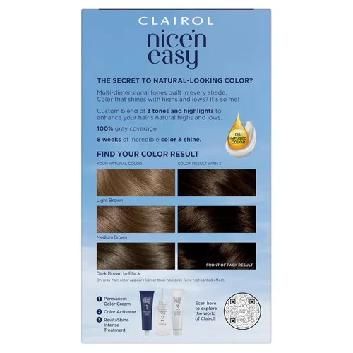 Vista 2 de Clairol Nice'n Easy Tinte Permanente para el Cabello, 3 Castaño Negro Color de Cabello, Paquete de 3 3 marrón negro