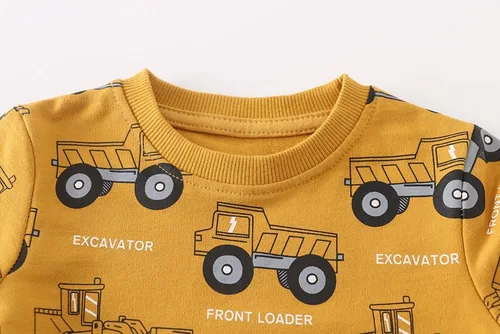 Vista 3 de Sudaderas divertidas con cuello redondo y estampado espacial de excavadora para niños, para otoño e invierno, de algodón