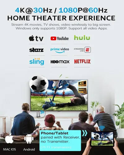 Vista 2 de Wireless HDMI transmitter and receiver for flawless video/audio streaming at home, office, classroom, and portable devices.