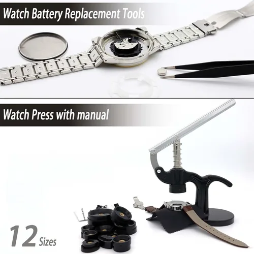 Vista 3 de GLDCAPA - Kit de reparación de relojes, kit de repuesto de batería de reloj profesional, herramientas de reparación de relojes con estuche