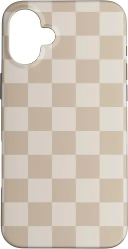 Vista 23 de iPhone 16 Vanilla Blanco café crema a cuadros ajedrez patrón clásico caso