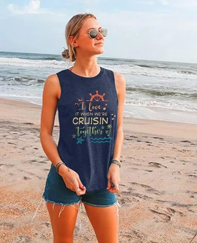 Vista 2 de SFHFY Camiseta sin mangas de crucero para mujer, camisetas para amantes de los cruceros, regalos de crucero, regalos para vacaciones familiares