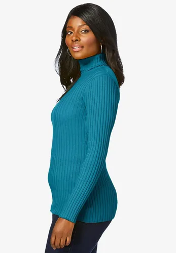 Vista 4 de Jessica London Suéter de cuello alto de algodón acanalado para mujer, talla grande, 100% algodón