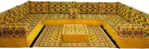 Vista 169 de arabicsofa Sofá en forma de U de estilo árabe para el suelo – Juego de Majlis hecho a mano – Sofá de estilo bohemio