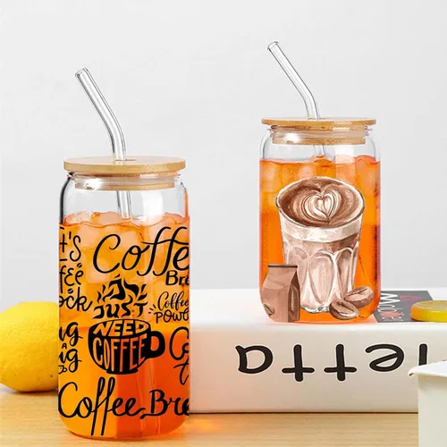 Vista 3 de KJMYYXGS Adhesivo de transferencia UV DTF, 5 hojas de café frotado en transferencias para tazas de vidrio de 16 onzas y calcomanías decorativas