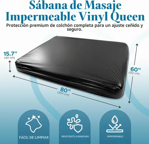 Vista 2 de Protector de colchón de vinilo impermeable Queen 60x80 pulgadas, color negro fácil de limpiar