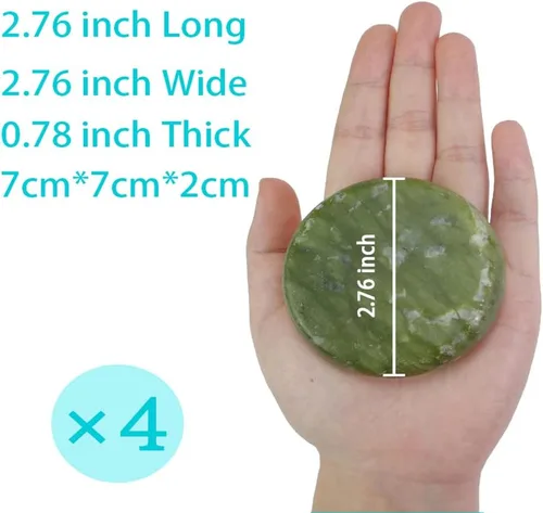 Vista 3 de Juego de 4 piedras de masaje caliente, piedra calentada de jade verde natural para masaje de spa (2.8 x 2.8 in)