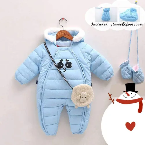 Vista 3 de Ohrwurm Traje de nieve de una pieza para bebé con guantes de capucha con cremallera para niños pequeños