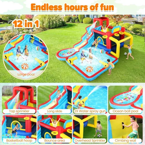 Vista 6 de AKEYDIY Casa de rebote de tobogán acuático, 13 × 12.5 pies, tobogán acuático inflable para niños grandes de 8 a 12 y 3 a 10 años, toboganes