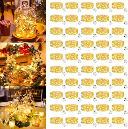 Vista 18 de Paquete de 12 luces de hadas que funcionan con pilas, 20 luces LED parpadeantes de 7 pies, 3 modos, mini luces a granel impermeables para tarros