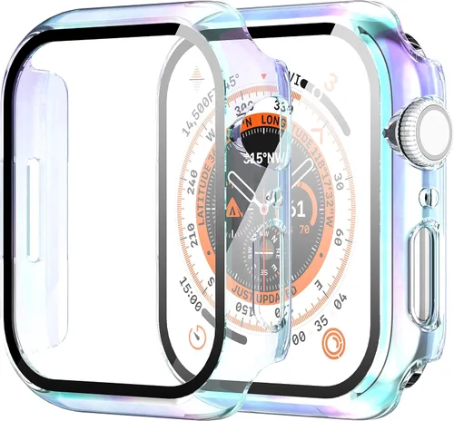 Vista 26 de Diruite Juego de 2 fundas para Apple Watch Series 3/2/1 de 38mm, protector de pantalla de vidrio templado ultradelgado de todo alrededor para iWatch