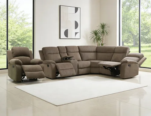 Vista 52 de Juego de sofá seccional reclinable manual, juegos de muebles de sala de estar, sofá seccional en forma de L y 2 sillas, cómodo sofá reclinable