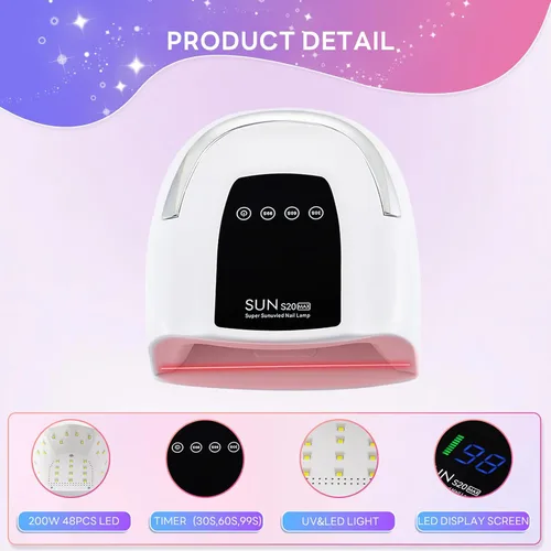 Vista 2 de Lámpara de uñas inalámbrica de 200 W, luz UV recargable para uñas de gel, secadora de uñas LED con 3 modos de temporizador, perfecta