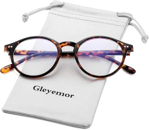 Vista 8 de Gleyemor Blue Light Glasses for Men Women, Vintage Round Frame Eyeglasses Leopardo